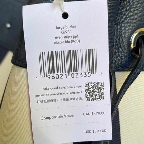 Kate Spade Marti Large Bucket Bag Even Stripe Blazer Blue - Picture 7 of 16